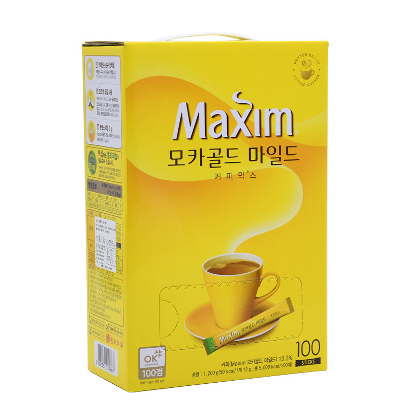 韩国进口黄麦馨咖啡100条装Maxim三合一礼盒装速溶咖啡粉摩卡口味