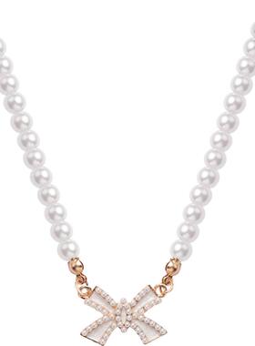 蝴蝶结贝珠轻奢项链女