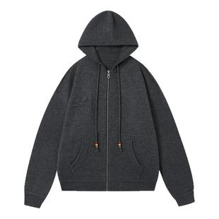 CryingCenter钢印logo连帽开衫针织毛衣外套秋冬复古叠穿男女款