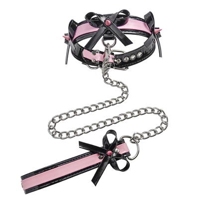 少女纯欲风漆皮蝴蝶结项圈牵引绳