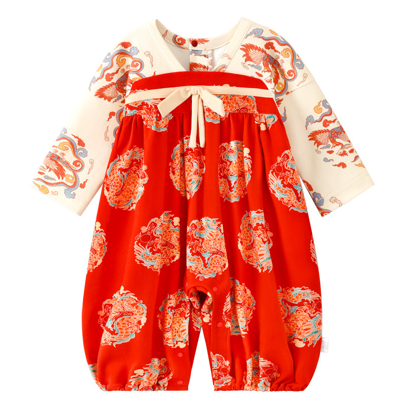 龙喜年周岁女宝礼服红色婴儿生日百天新年衣服新中式汉服抓周冬装