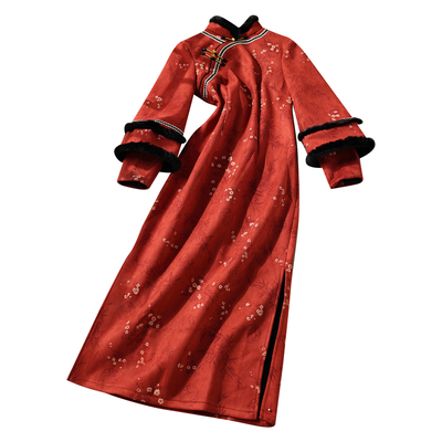 红色旗袍新款改良冬装加绒加厚