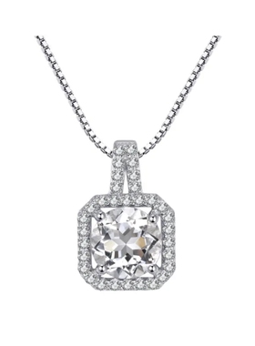 s925纯银方钻吊坠项链韩版时尚