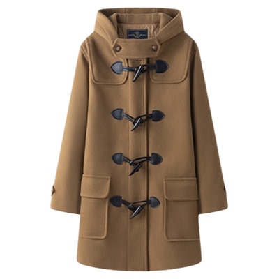 学院风驼色毛呢连帽外套