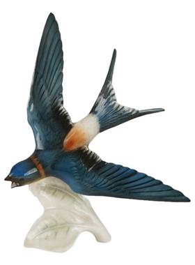 西洋收藏品 德国手工制作手绘陶瓷燕子 复古居家可爱动物装饰摆件