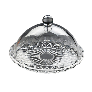 精致雕花透明蛋糕盘玻璃罩点心盘展示台防尘水果甜品盘家用小吃盘