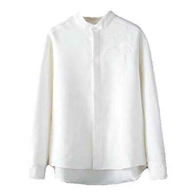 秋季竹叶刺绣新中式唐装痞帅复古中国风长袖衬衫男潮流立领中山装