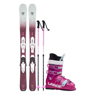 ROSSIGNOL金鸡男童全地域滑雪板双板套装青少年入门LANGE朗格雪鞋