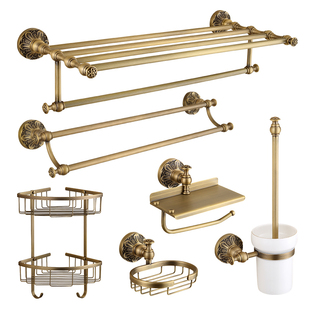 卫浴五金挂件毛巾架套装黄铜欧式浴室加厚仿古浴巾架卫生间置物架