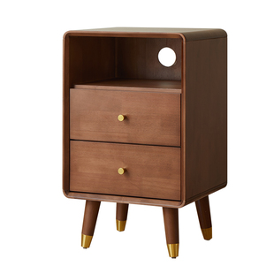 全实木床头柜中古风小型免安装胡桃木色床边置物柜子卧室收纳矮柜