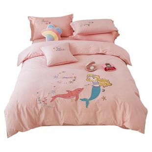 少女孩公主风纯棉四件套粉色床单被套儿童卡通全棉三件套1.5床笠