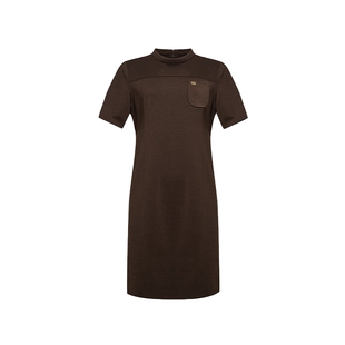 谷邦收腰显瘦短袖连衣裙女2026春季新款圆领纯色休闲中长款裙子