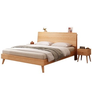 实木床全实木简约现代1米8双人床家用主卧原木色1米5橡木单人床架