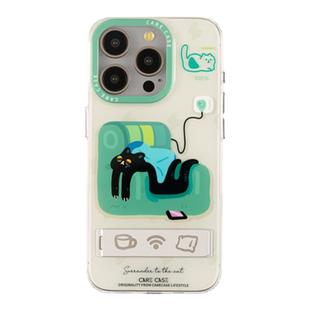 CARECASE 绿色沙发猫咪自带支架手机壳 适用于苹果iPhone17 16 15 14 ProMax Air 原创设计创意便携 可爱卡通