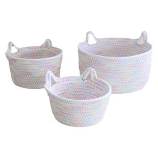 外贸新款猫耳桌面收纳篮手工编织棉绳筐钥匙杂物编制收纳筐杂物框