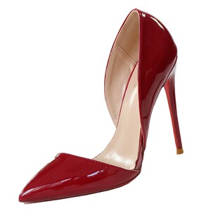 酒红色漆皮中空超浅口高跟鞋女男变装小大码定制法式性感床上13CM