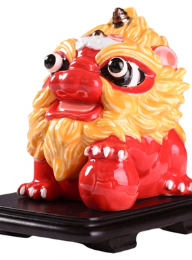 国潮醒狮子石湾陶瓷佛山装饰品中式动物礼盒摆件工艺品玄关入户