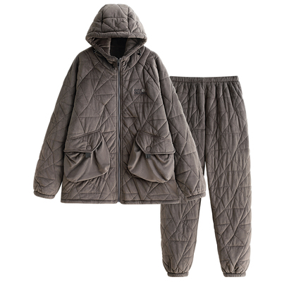 睡衣男冬款三层加厚夹棉休闲外穿