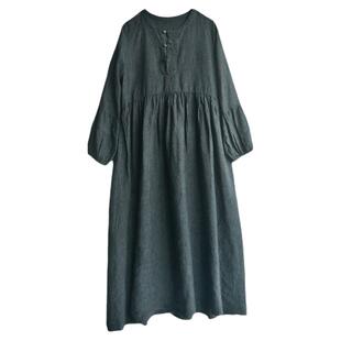 氧气生活文艺原创设计新款亚麻大袍子连衣裙