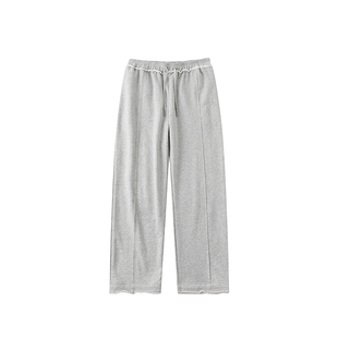 LAMLICKA灰色刺绣直筒垂感卫裤女秋美式慵懒蕾丝滚边休闲长裤宽松