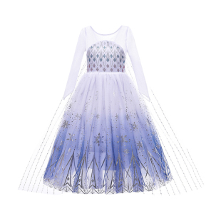 艾莎公主裙夏季女童迪士尼正版长款春秋爱沙裙子白色儿童爱莎衣服