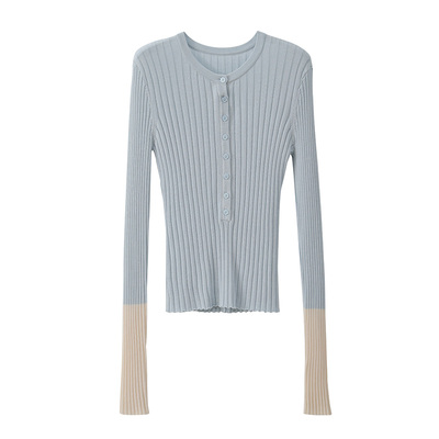 popchrio莱赛尔假两件撞色上衣