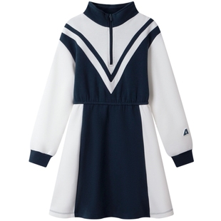 安奈儿童装女童连衣裙春秋运动弹力A字裙子保暖拼色收腰时尚