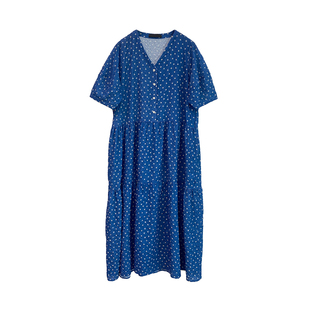 连衣裙夏装2026韩国新品复古褶皱纹理可爱休闲花朵宽松V领长裙子