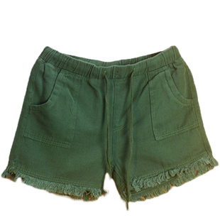 春夏男士松紧腰宽松休闲纯色毛边三分牛仔短裤女士流苏牛仔超短裤