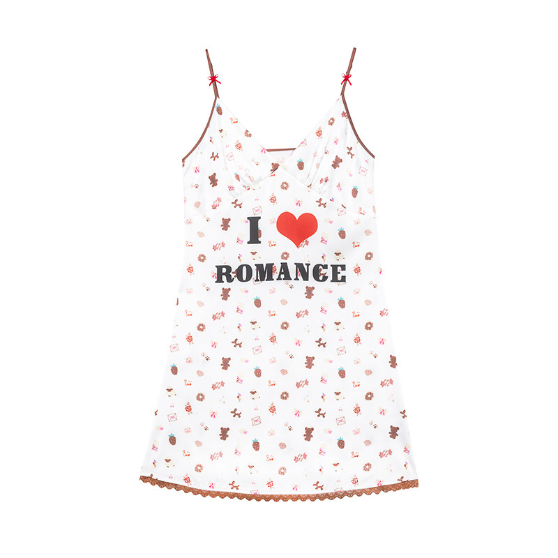 RooMance汝曼司 我爱浪漫印花冰丝吊带睡衣女款夏性感睡裙家居服