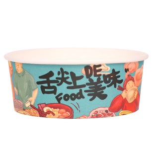 一次性国潮牛皮纸碗轻食水果切打包盒凉皮餐盒卤肉炒饭圆形便当盒