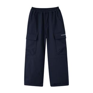 左西童装男童加绒工装裤冬季户外软壳长裤2025新款儿童一体绒裤子