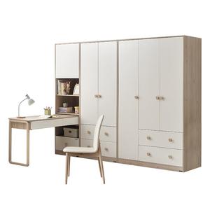 全友家居北欧风儿童衣柜书柜一体卧室小户型三门衣柜书桌衣橱组合