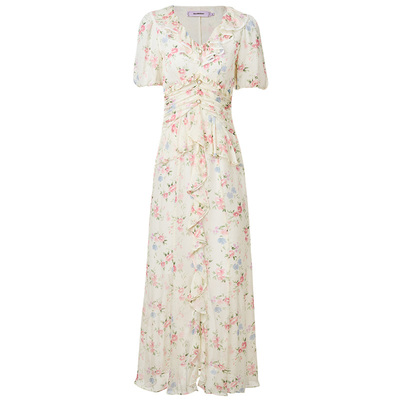 领口衣身荷叶边、腰部抽皱