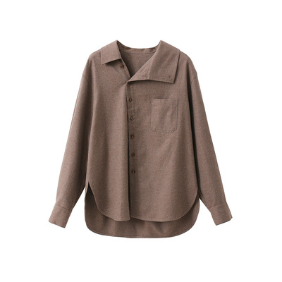 popchrio法式围裹立领长袖衬衫