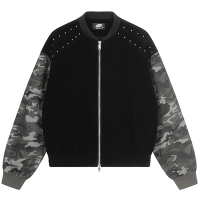 原创美式迷彩拼接铆钉棒球服外套