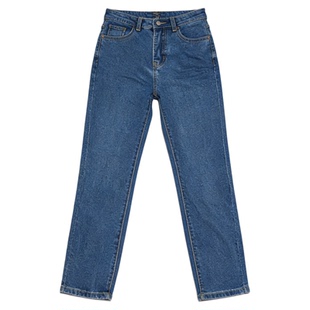 Basic House/百家好复古蓝高腰九分牛仔裤女春季加厚直筒烟管裤子