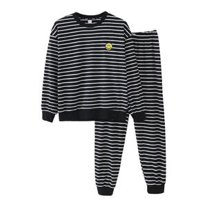新款睡衣女长袖条纹家居服套装