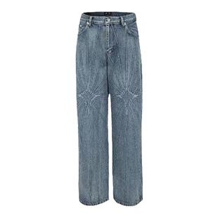 ThugClub24FW朴宰范同款中腰宽松牛仔裤男刺绣水洗垂感休闲阔腿裤