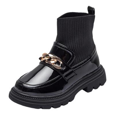 春秋马丁靴黑色公主风女童鞋