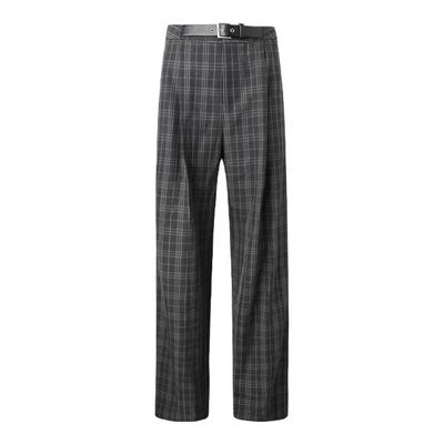 ourhour格纹皮带腰头休闲裤