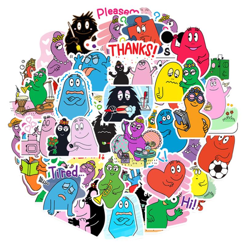 新款50张巴巴爸爸可爱卡通涂鸦炫彩贴纸装饰笔记本头盔相框画手账保温杯桌面电动车滑板iPad手机DIY防水贴纸