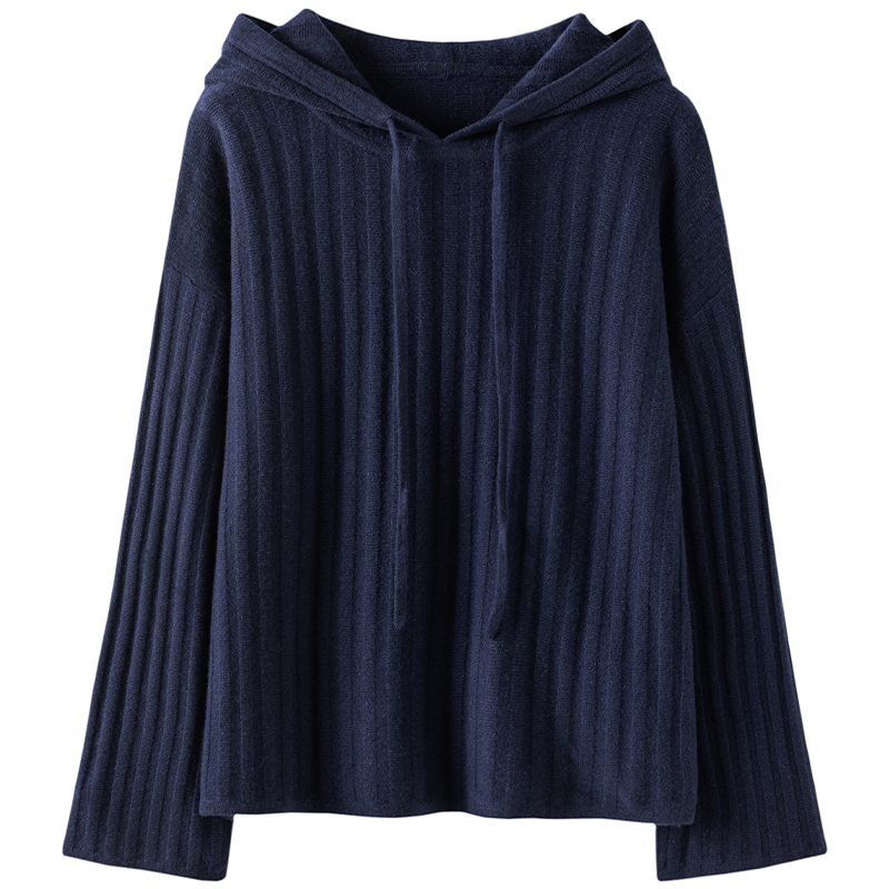 舒适大气范~100%纯山羊绒连帽衫女2024新品保暖毛衣针织卫衣宽松