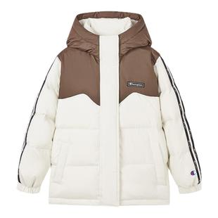Champion冠军男女儿童装25冬季亲子潮流双拼色字母连帽鸭绒羽绒服