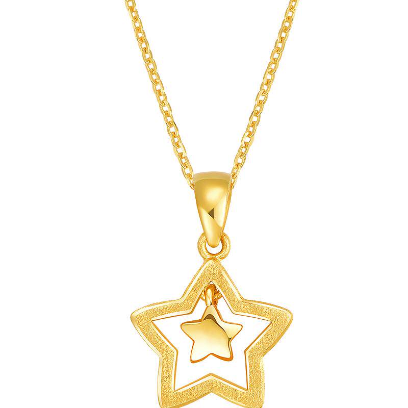 明牌珠宝星星黄金磨砂足金吊坠