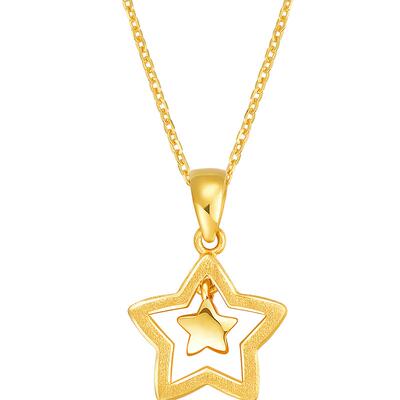 明牌珠宝星星黄金磨砂足金吊坠