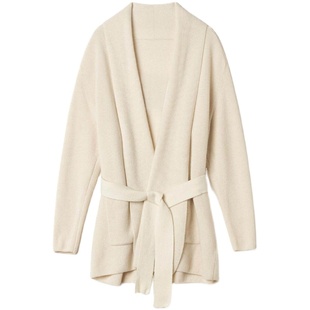 思诺芙德羊绒开衫女25秋冬新款白色加厚100%山羊绒针织毛衣外套