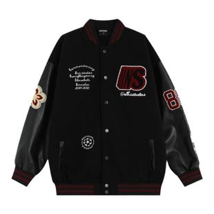 【INSKR】国潮情侣美式徽章拼接撞色棒球服宽松重磅夹克外套男女