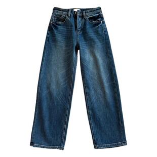 出口订单~Ag加绒保暖弹力九分牛仔裤女士复古水洗高腰直筒休闲裤