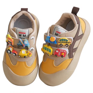 加绒儿童小汽车板鞋2025户外秋冬小童运动鞋男童魔术贴软底休闲鞋